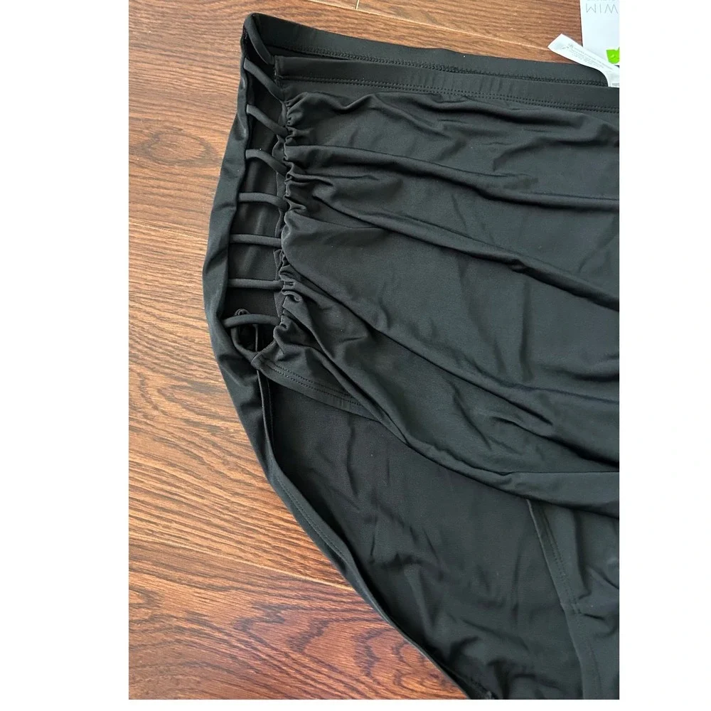 Lane Bryant Swim Black High Waist Bikini Bottom Side Cutout Ruched 24 Repreve
